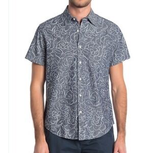 J. Crew Mercantile Men's Large Rose Print Cotton Button Down Casual Shirt Pocket